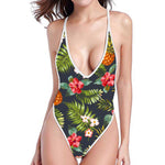 Tropical Hawaii Pineapple Pattern Print High Cut One Piece Swimsuit