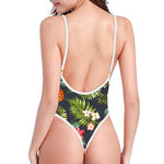 Tropical Hawaii Pineapple Pattern Print High Cut One Piece Swimsuit