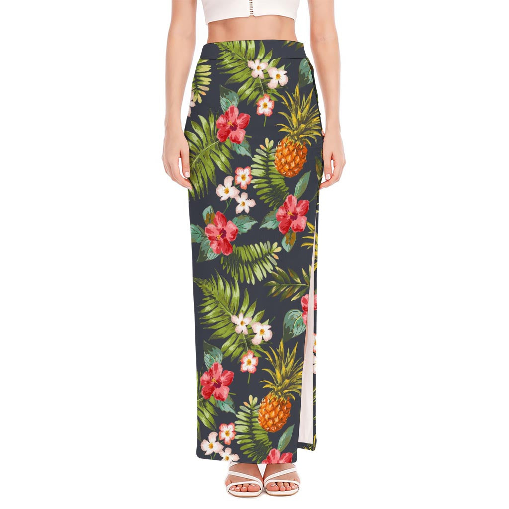 Tropical Hawaii Pineapple Pattern Print High Slit Maxi Skirt