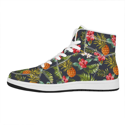 Tropical Hawaii Pineapple Pattern Print High Top Leather Sneakers