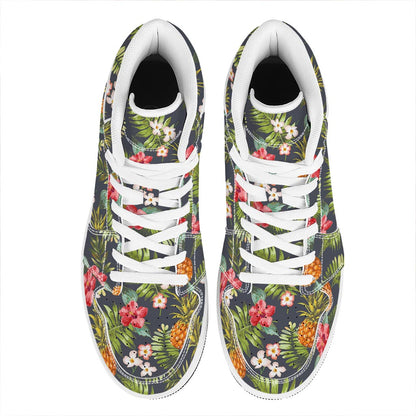 Tropical Hawaii Pineapple Pattern Print High Top Leather Sneakers