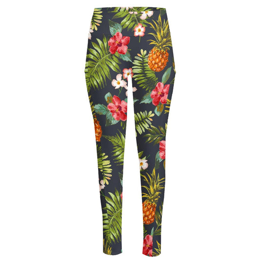 Tropical Hawaii Pineapple Pattern Print High-Waisted Pocket Leggings
