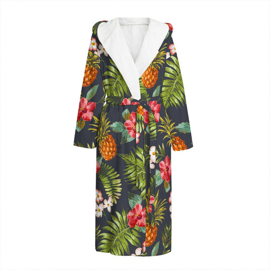 Tropical Hawaii Pineapple Pattern Print Hooded Bathrobe