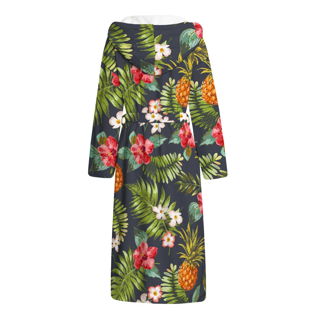 Tropical Hawaii Pineapple Pattern Print Hooded Bathrobe