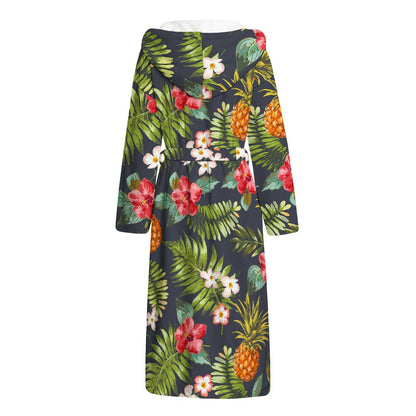 Tropical Hawaii Pineapple Pattern Print Hooded Bathrobe
