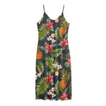 Tropical Hawaii Pineapple Pattern Print Jersey Midi Cami Dress