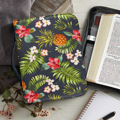 Tropical Hawaii Pineapple Pattern Print Leather Bible Cover