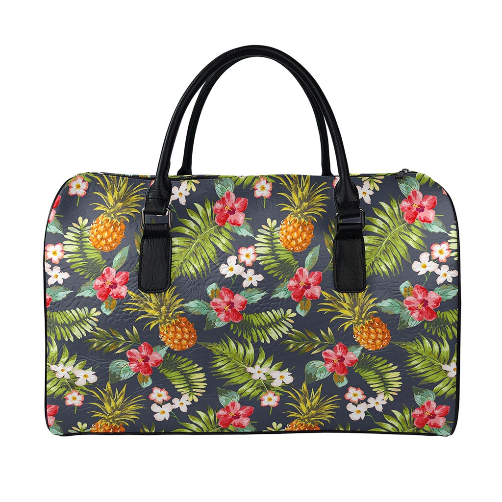 Tropical Hawaii Pineapple Pattern Print Leather Duffle Bag