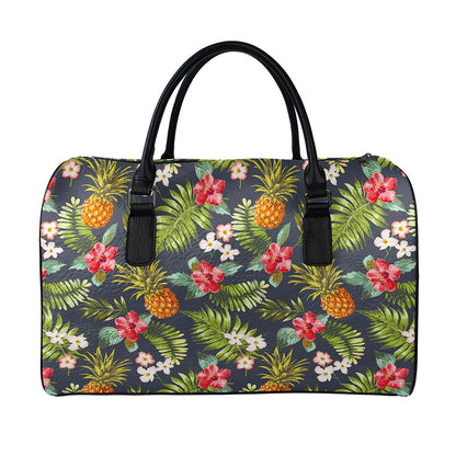 Tropical Hawaii Pineapple Pattern Print Leather Duffle Bag