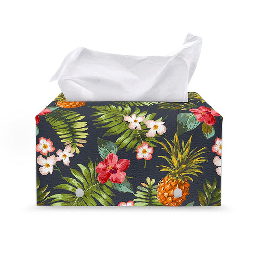 Tropical Hawaii Pineapple Pattern Print Leather Tissue Box Cover