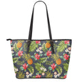 Tropical Hawaii Pineapple Pattern Print Leather Tote Bag With Zipper