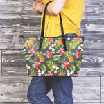 Tropical Hawaii Pineapple Pattern Print Leather Tote Bag