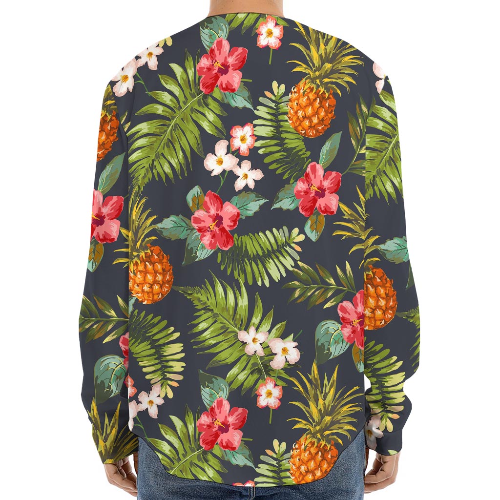 Tropical Hawaii Pineapple Pattern Print Long Sleeve Baseball Jersey