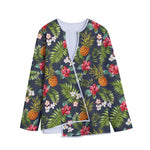 Tropical Hawaii Pineapple Pattern Print Long Sleeve Short Coat