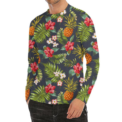 Tropical Hawaii Pineapple Pattern Print Men's Long Sleeve Rash Guard