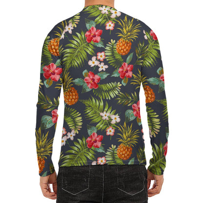 Tropical Hawaii Pineapple Pattern Print Men's Long Sleeve Rash Guard