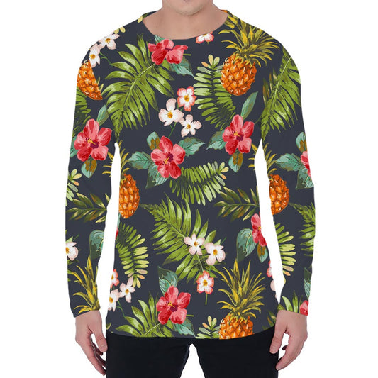 Tropical Hawaii Pineapple Pattern Print Men's Long Sleeve T-Shirt