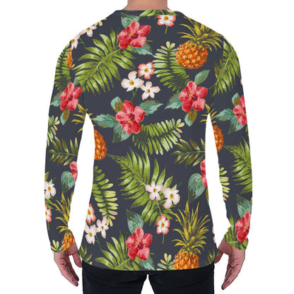 Tropical Hawaii Pineapple Pattern Print Men's Long Sleeve T-Shirt