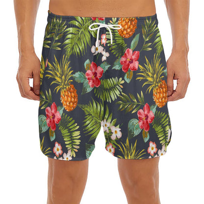 Tropical Hawaii Pineapple Pattern Print Men's Split Running Shorts