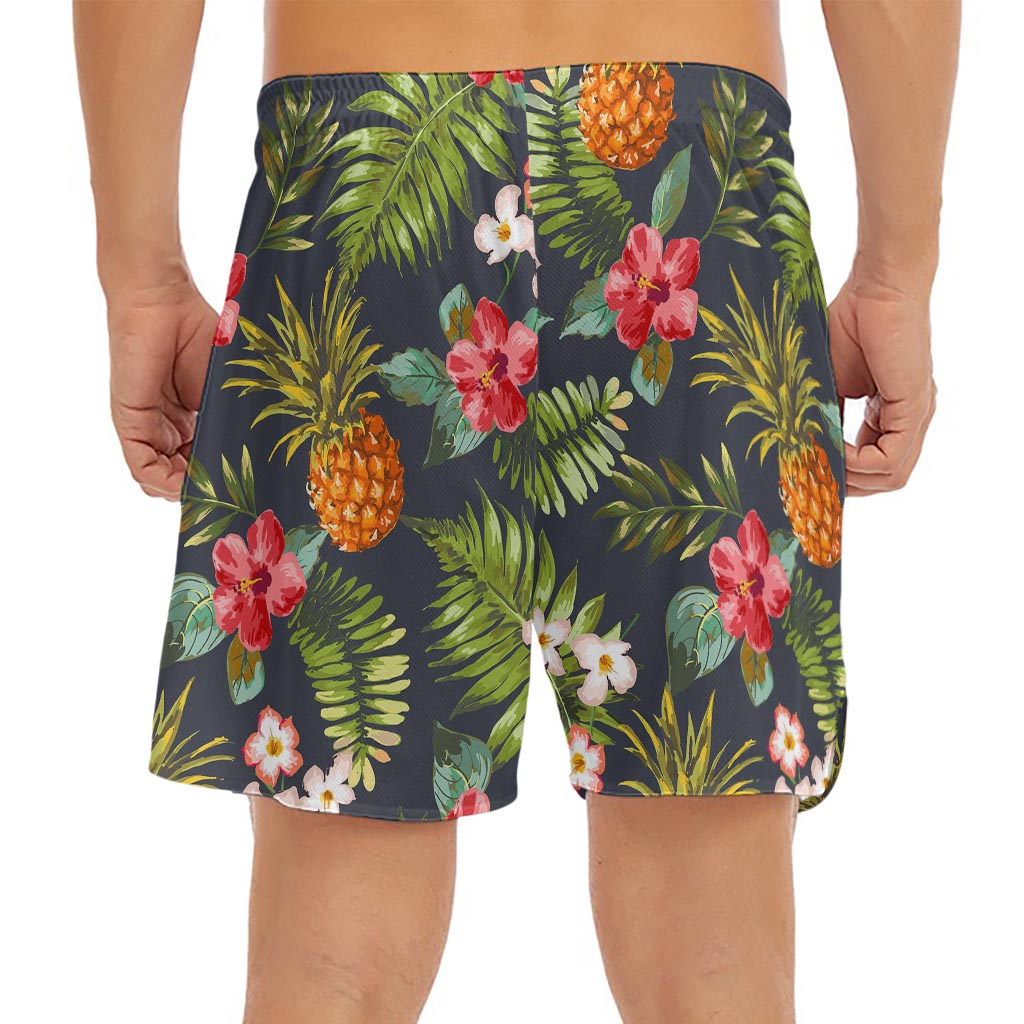 Tropical Hawaii Pineapple Pattern Print Men's Split Running Shorts