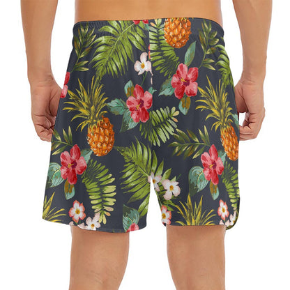 Tropical Hawaii Pineapple Pattern Print Men's Split Running Shorts