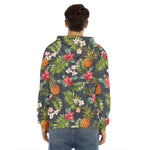 Tropical Hawaii Pineapple Pattern Print Men's Velvet Pullover Hoodie