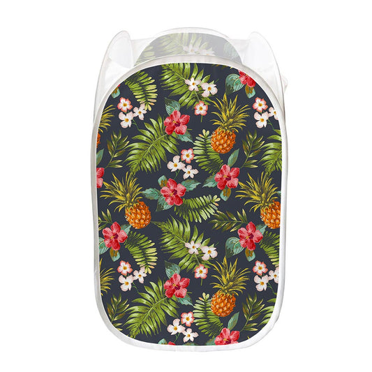 Tropical Hawaii Pineapple Pattern Print Mesh Laundry Hamper