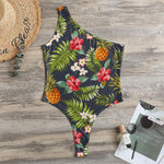 Tropical Hawaii Pineapple Pattern Print One Shoulder Bodysuit