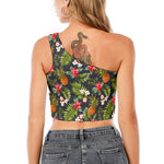 Tropical Hawaii Pineapple Pattern Print One Shoulder Crop Top