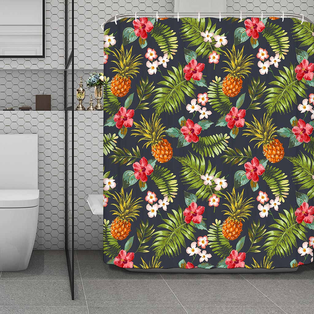 Tropical Hawaii Pineapple Pattern Print Polyester Shower Curtain