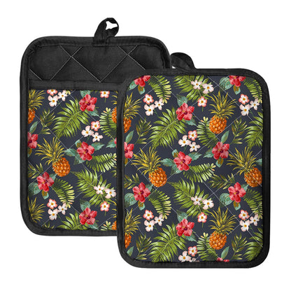 Tropical Hawaii Pineapple Pattern Print Pot Holders With Pocket