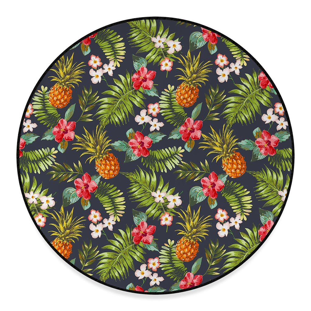 Tropical Hawaii Pineapple Pattern Print Round Floor Mat