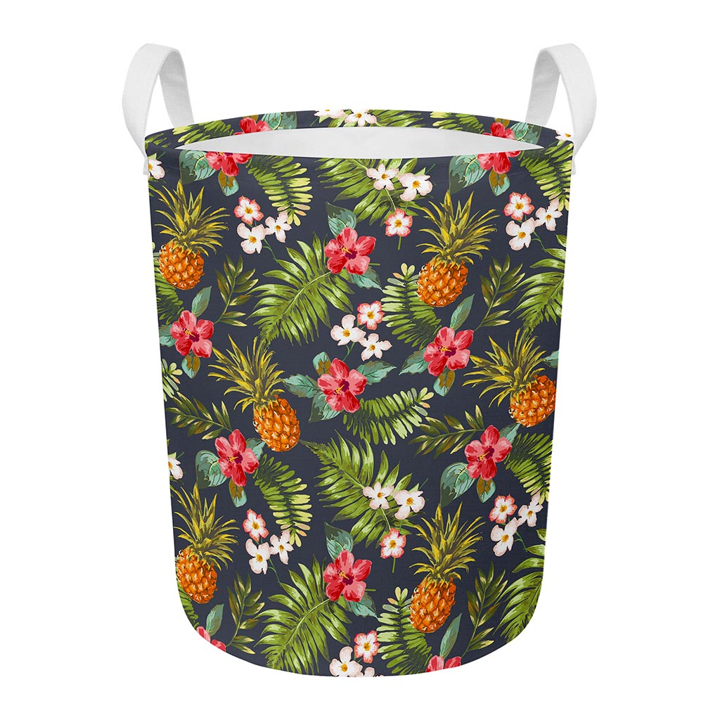 Tropical Hawaii Pineapple Pattern Print Round Laundry Basket