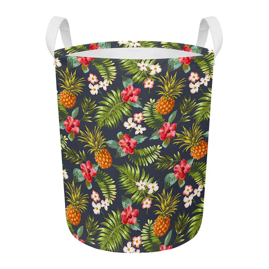 Tropical Hawaii Pineapple Pattern Print Round Laundry Basket