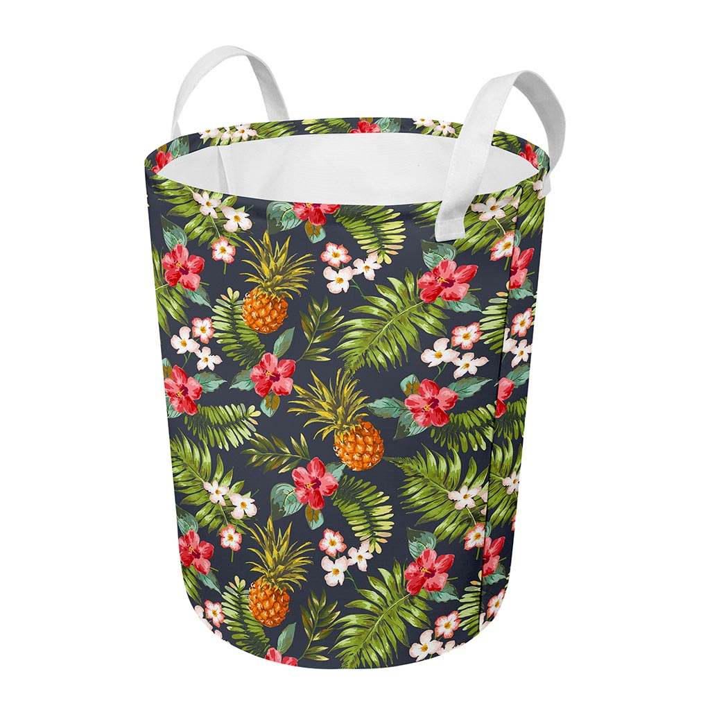 Tropical Hawaii Pineapple Pattern Print Round Laundry Basket