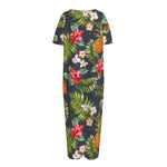 Tropical Hawaii Pineapple Pattern Print Short Sleeve Long Nightdress