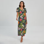 Tropical Hawaii Pineapple Pattern Print Short Sleeve Maxi Dress