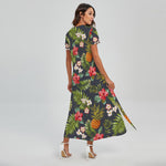 Tropical Hawaii Pineapple Pattern Print Short Sleeve Maxi Dress