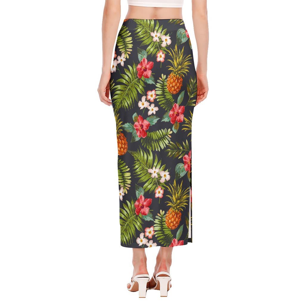 Tropical Hawaii Pineapple Pattern Print Side Slit Maxi Skirt