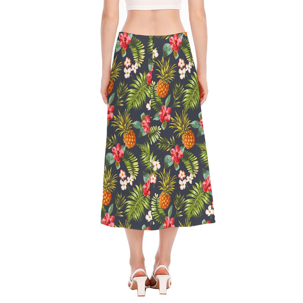 Tropical Hawaii Pineapple Pattern Print Side Slit Midi Skirt