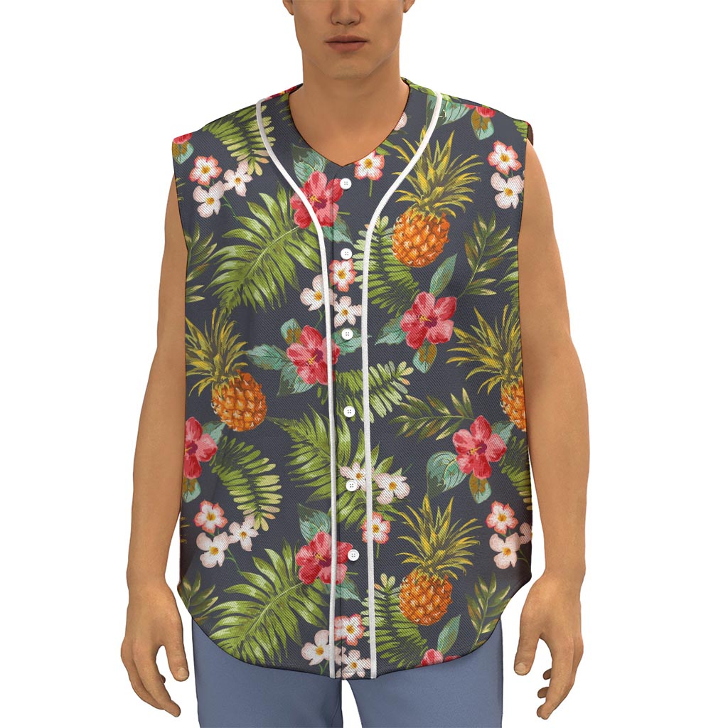 Tropical Hawaii Pineapple Pattern Print Sleeveless Baseball Jersey