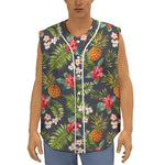 Tropical Hawaii Pineapple Pattern Print Sleeveless Baseball Jersey