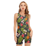 Tropical Hawaii Pineapple Pattern Print Sleeveless One Piece Swimsuit