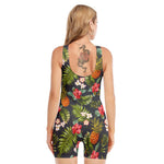 Tropical Hawaii Pineapple Pattern Print Sleeveless One Piece Swimsuit