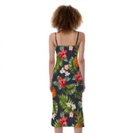Tropical Hawaii Pineapple Pattern Print Slim Fit Midi Cami Dress