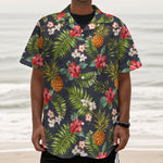 Tropical Hawaii Pineapple Pattern Print Textured Short Sleeve Shirt