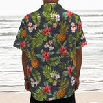 Tropical Hawaii Pineapple Pattern Print Textured Short Sleeve Shirt