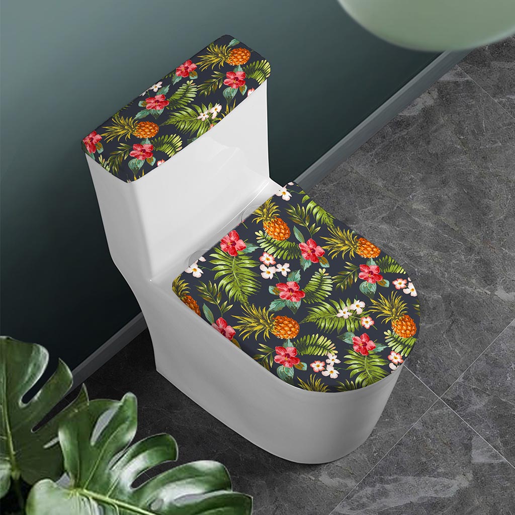 Tropical Hawaii Pineapple Pattern Print Toilet Lid And Tank Cover Set