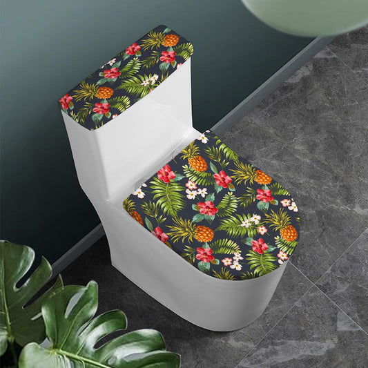 Tropical Hawaii Pineapple Pattern Print Toilet Lid And Tank Cover Set