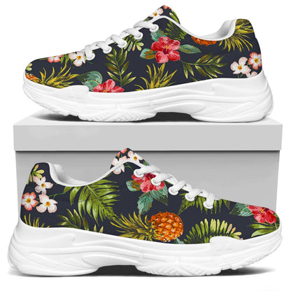 Tropical Hawaii Pineapple Pattern Print White Chunky Shoes